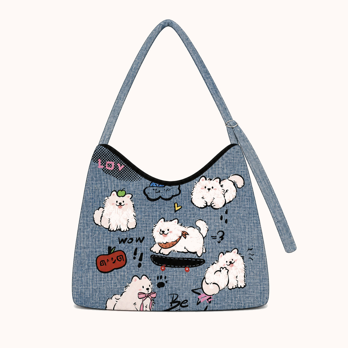 ARIPPULA FEF9F6 | samoyed-denim-tote | close quality | 069__samoyed-denim-tote__samoyed__front.webp