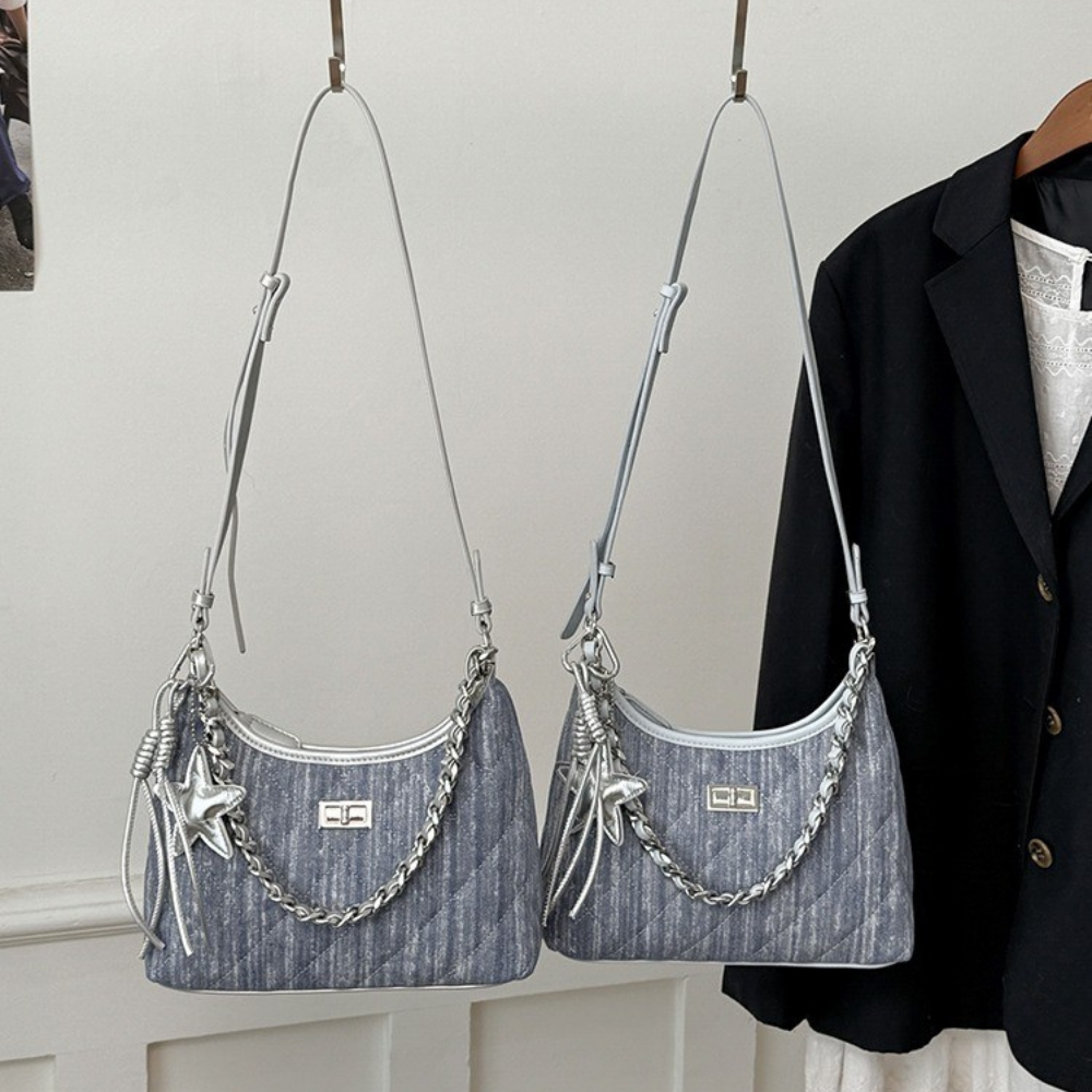 Bleuressa Quilted Denim-Look Shoulder Bag