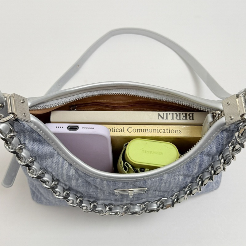 Bleuressa Quilted Denim-Look Shoulder Bag