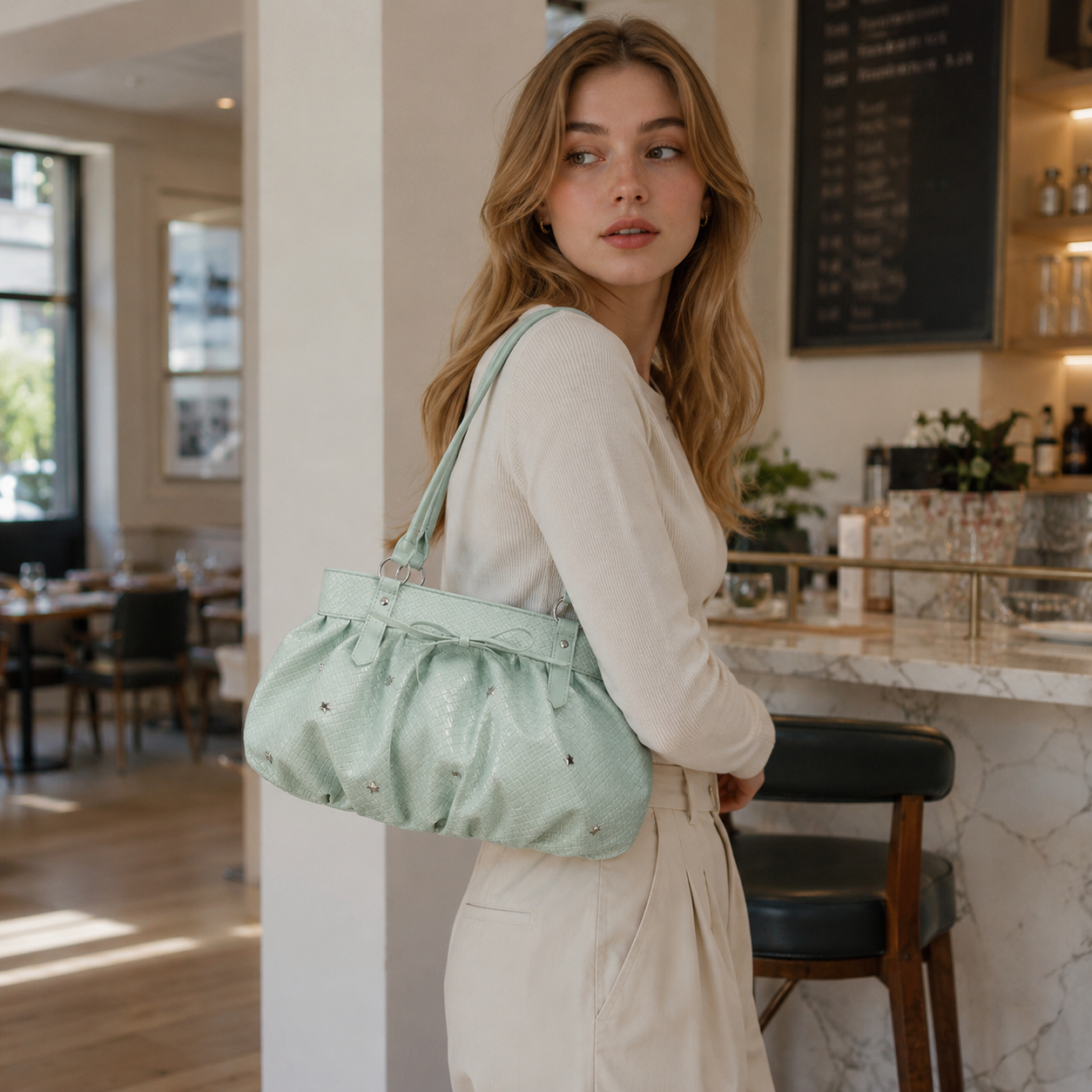 Avelisse Glossy Ruched Shoulder Bag