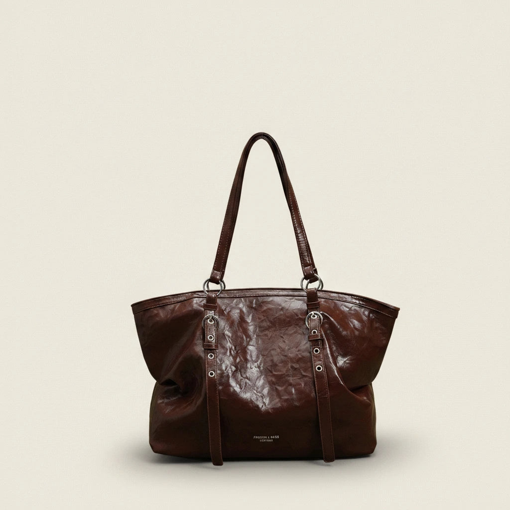 Chestnut Tote — Patent | Remove the bg with text of the products and replace the bg with image reference i give and keep the showdow of the products
