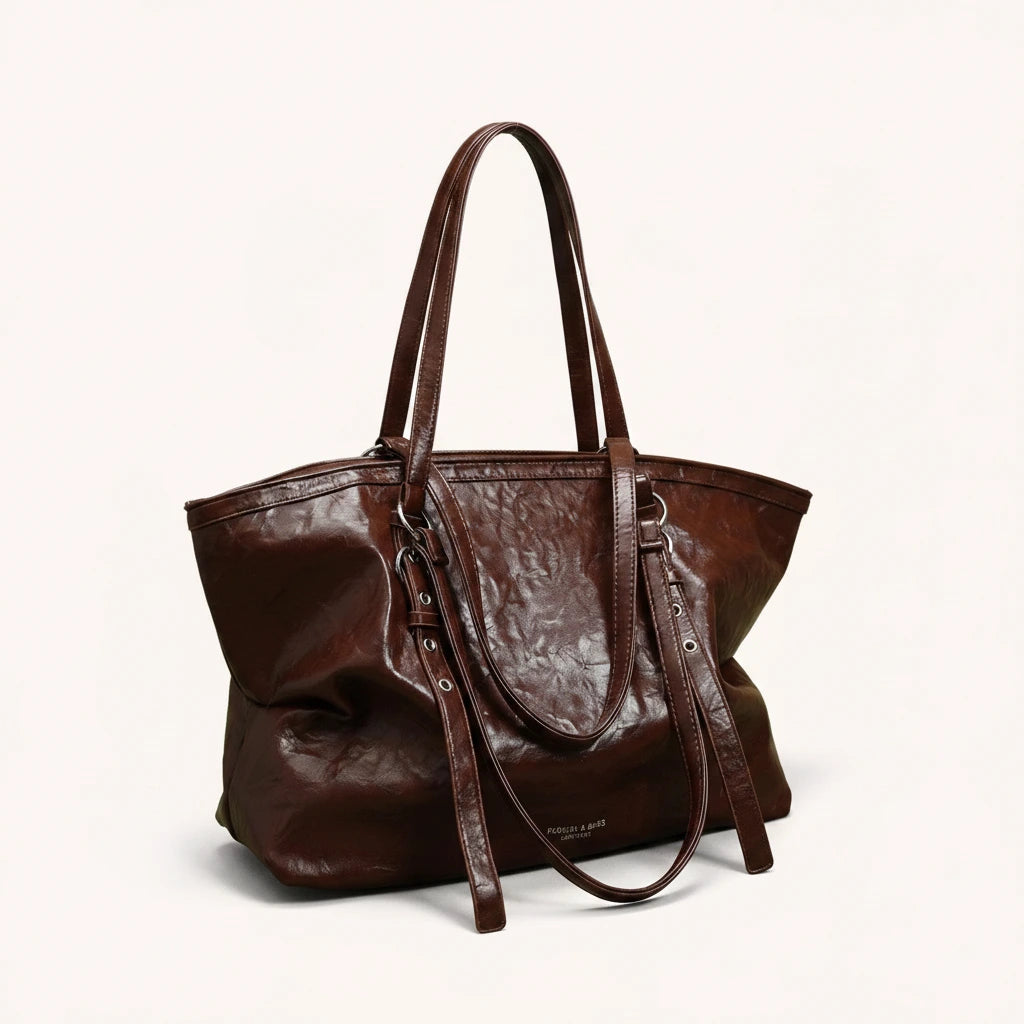 Chestnut Tote — Patent | Remove the bg with text of the products and replace the bg with image reference i give and keep the showdow of the products