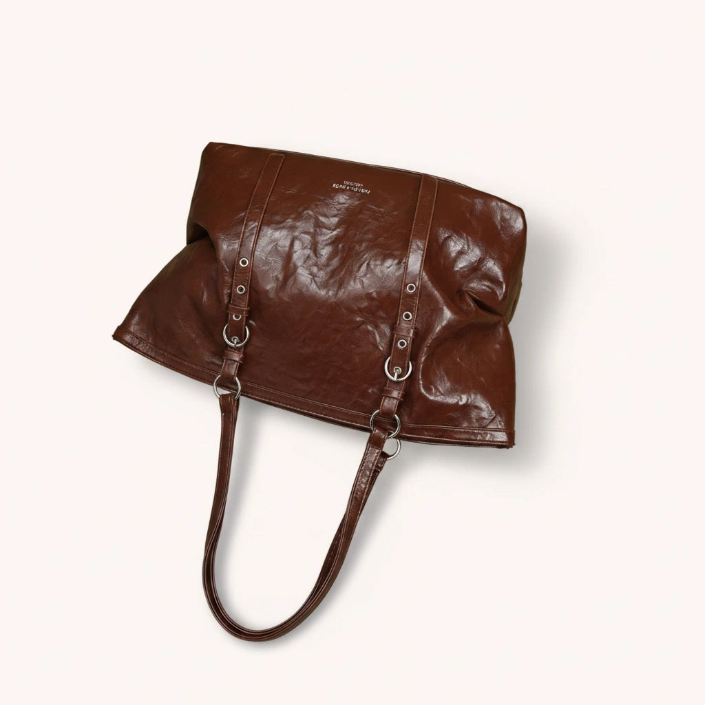 Chestnut Tote — Patent | Remove the bg with text of the products and replace the bg with image reference i give and keep the showdow of the products