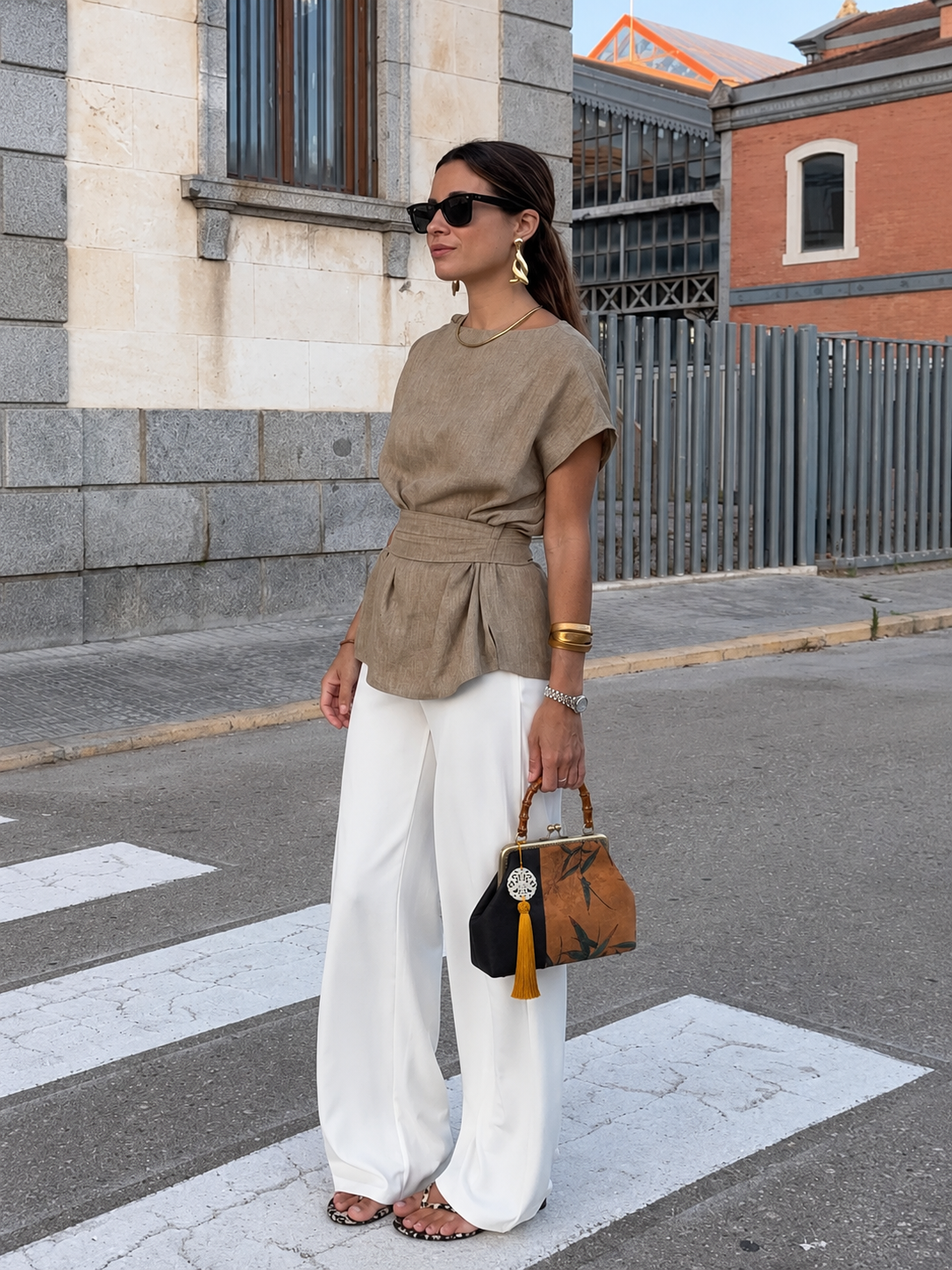Borsa con manico superiore in jacquard Persimmon