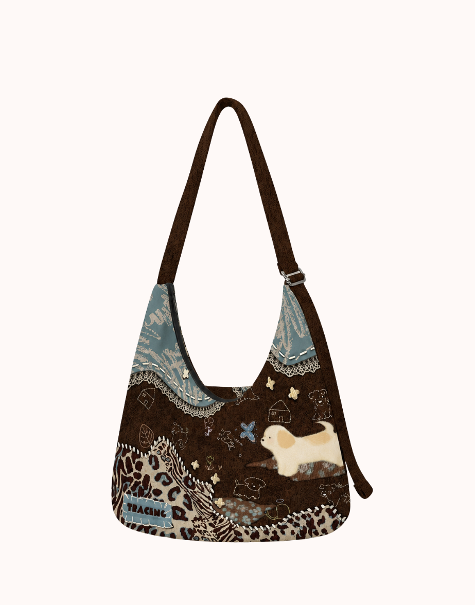 Caramel Puppy Canvas Crossbody Bag
