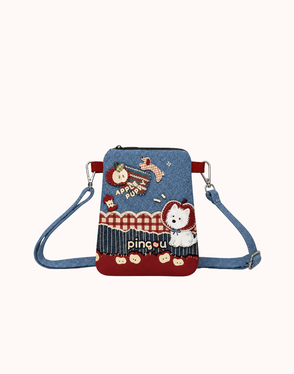 Borsa portacellulare in tela Cane mela in denim