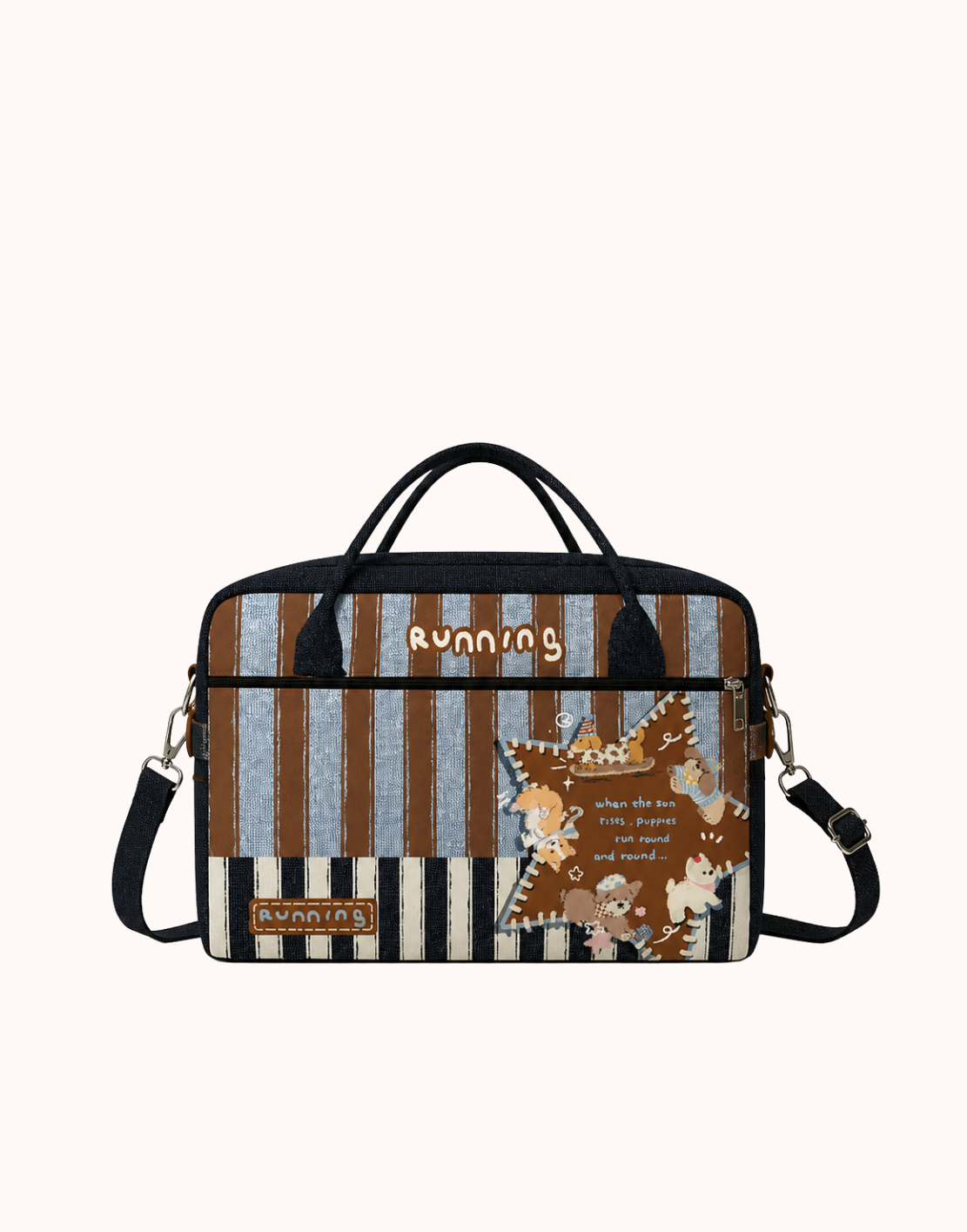 Canvas-Reisetasche mit Running-Puppy-Motiv