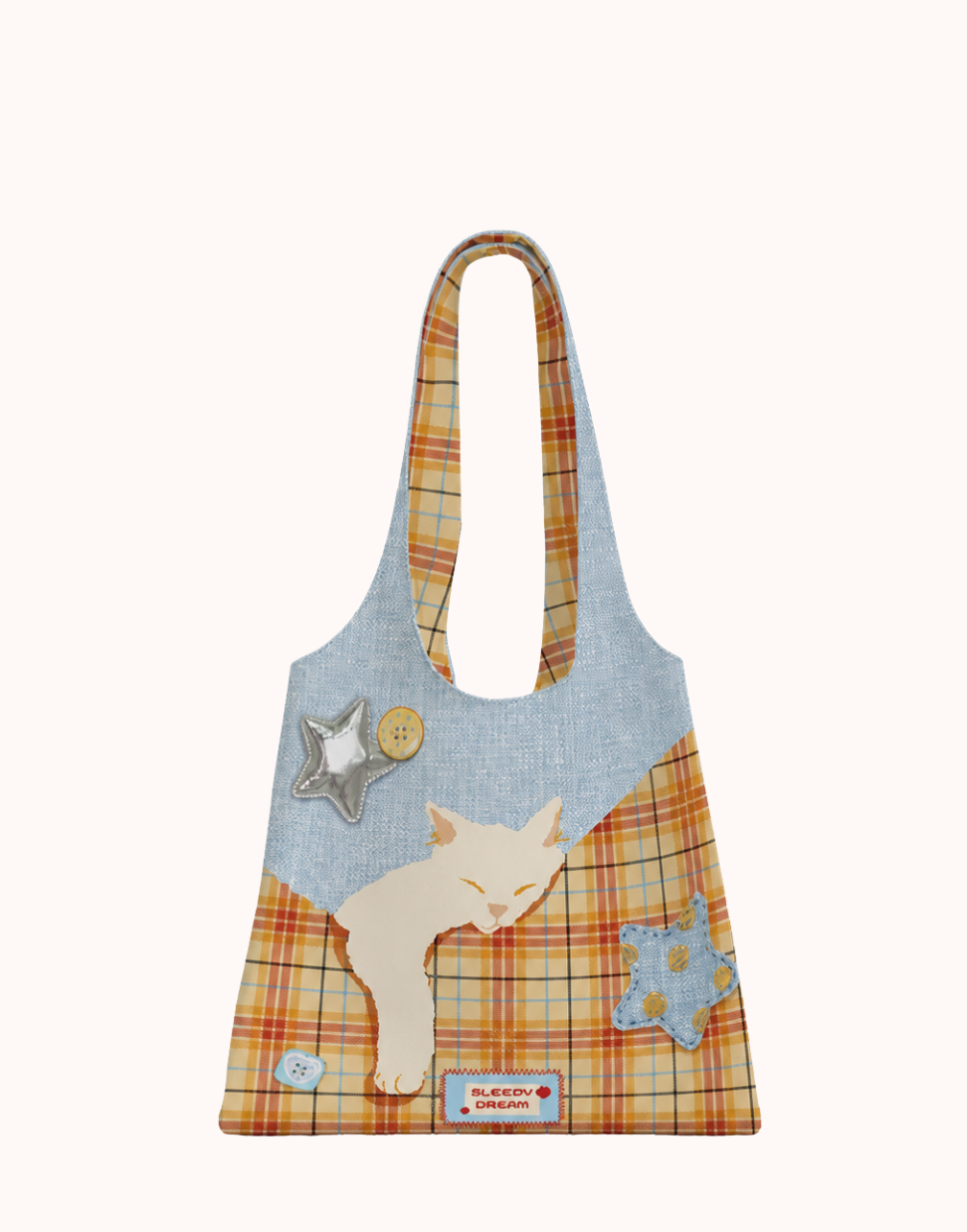Canvas-Schultertasche „Sleepy Cat“