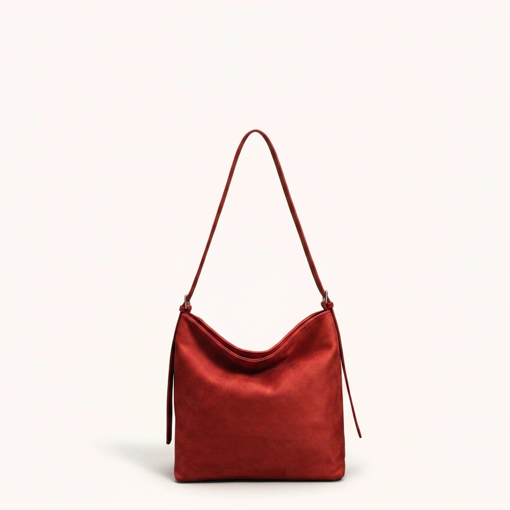 Hazel Shoulder Tote — Brushed Suede | Remove the bg with text of the products and replace the bg with image reference i give and keep the showdow of the products