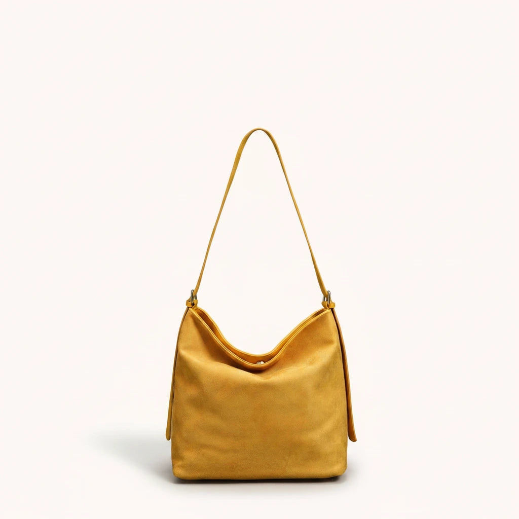 Hazel Shoulder Tote — Brushed Suede | Remove the bg with text of the products and replace the bg with image reference i give and keep the showdow of the products