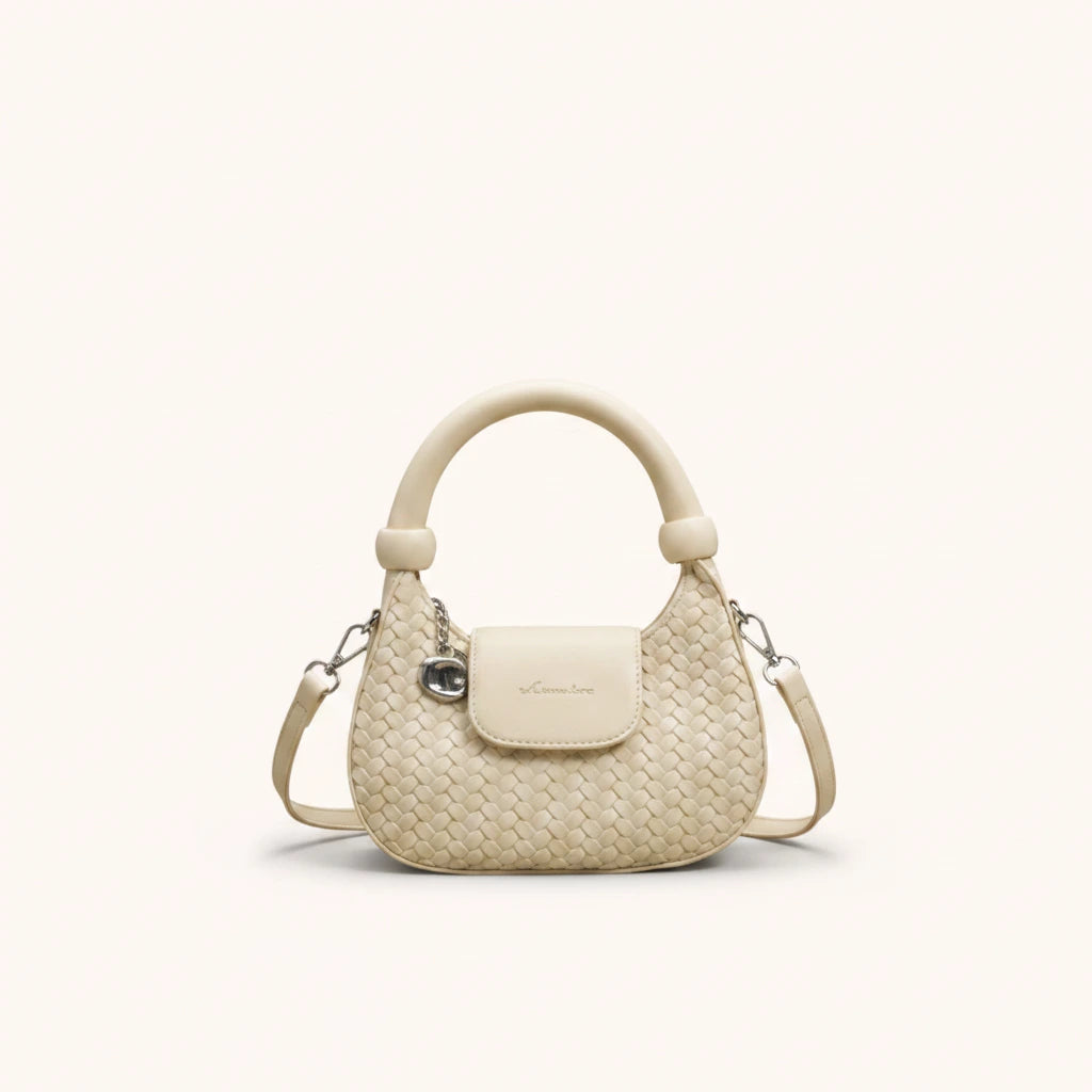 Lattice Top-Handle Bag — Woven | Remove the bg with text of the products and replace the bg with image reference i give and keep the showdow of the products