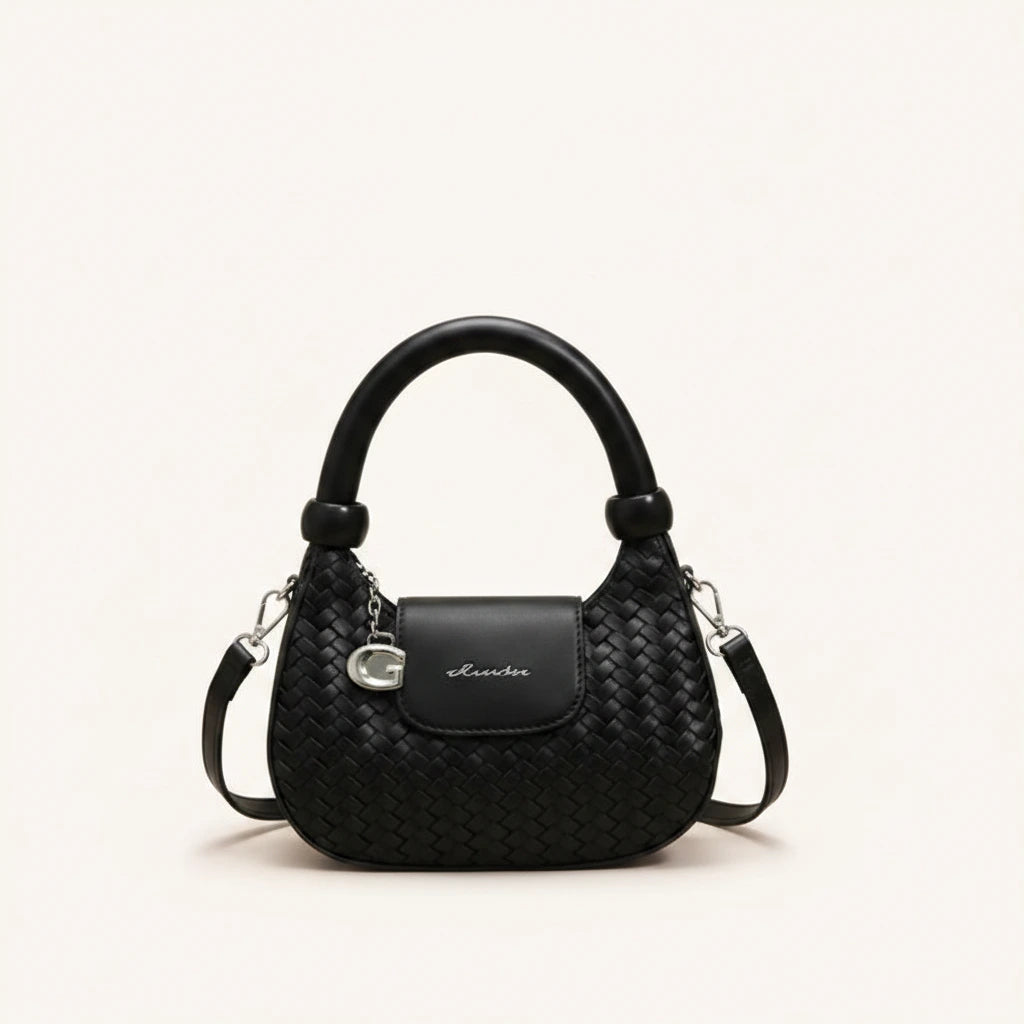 Lattice Top-Handle Bag — Woven | Remove the bg with text of the products and replace the bg with image reference i give and keep the showdow of the products