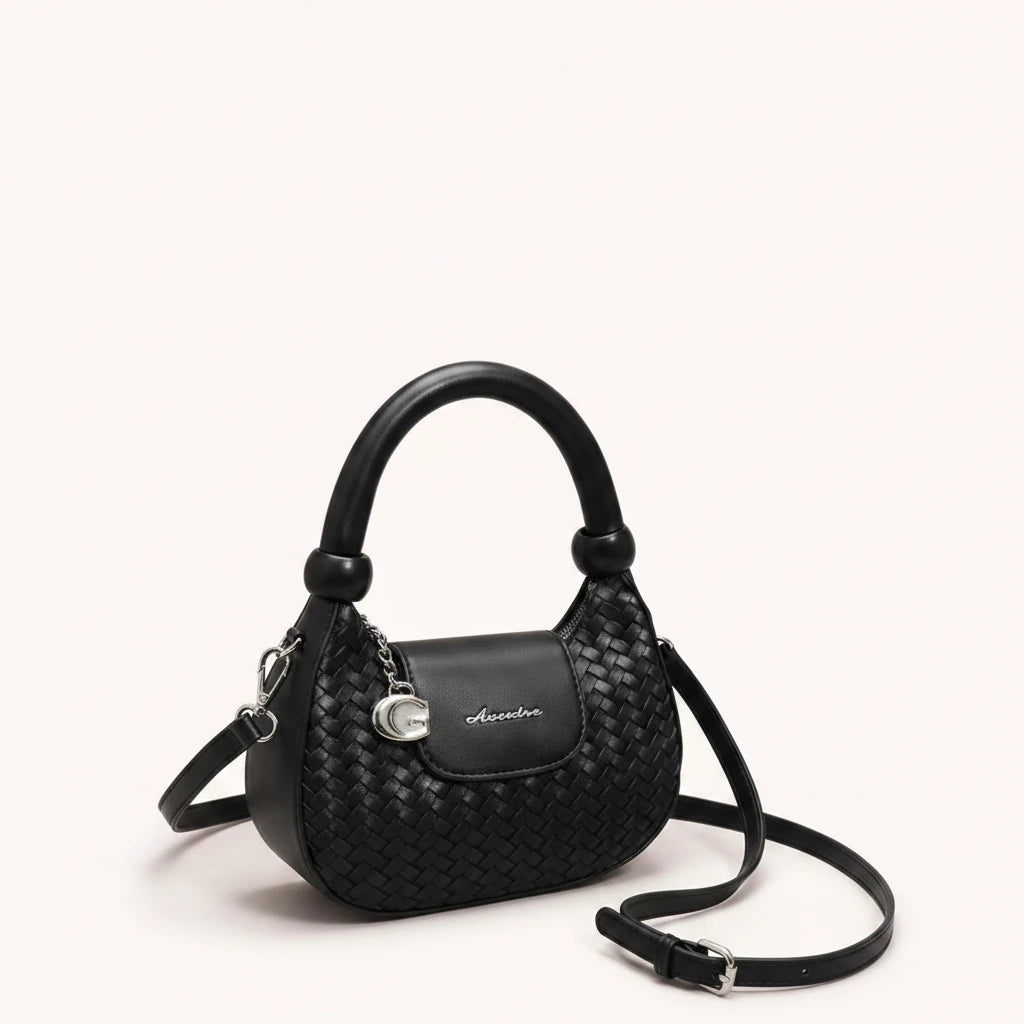 Lattice Top-Handle Bag — Woven | Remove the bg with text of the products and replace the bg with image reference i give and keep the showdow of the products