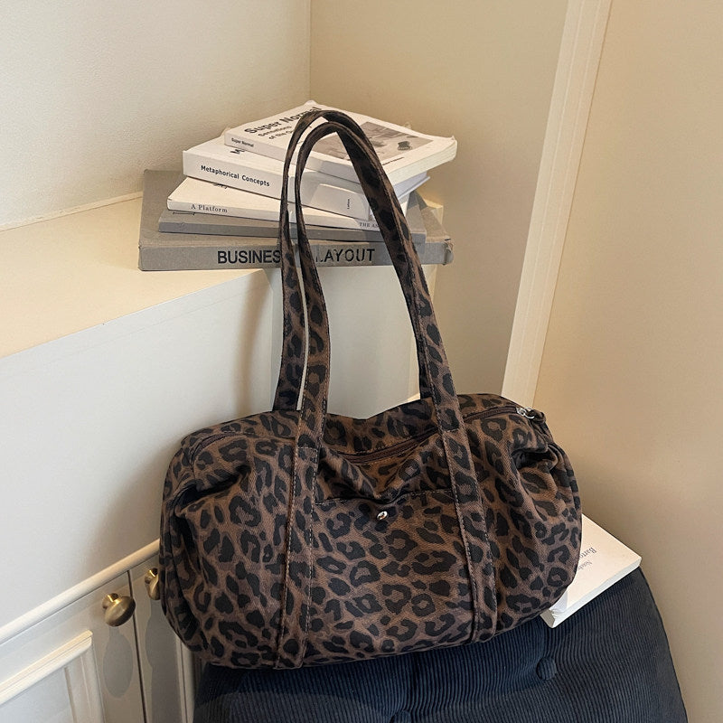 Borsa tote in tela leopardata rétro