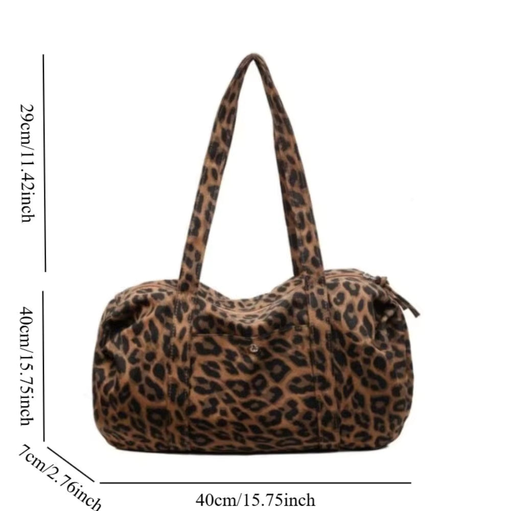Borsa tote in tela leopardata rétro