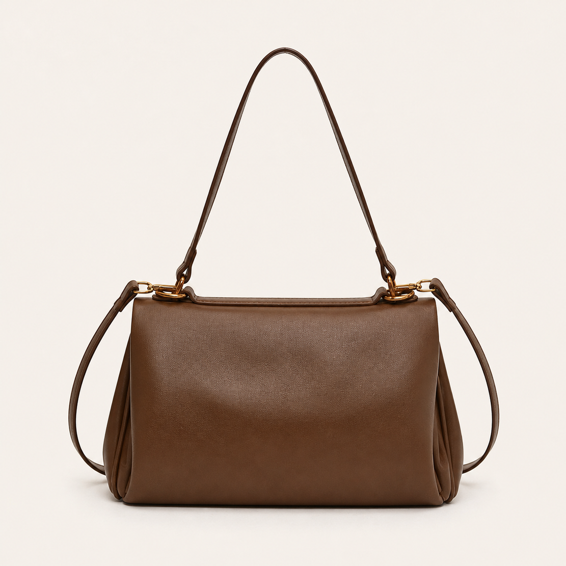 Audrey Vintage Turn-Lock Satchel Bag back view on warm ivory background