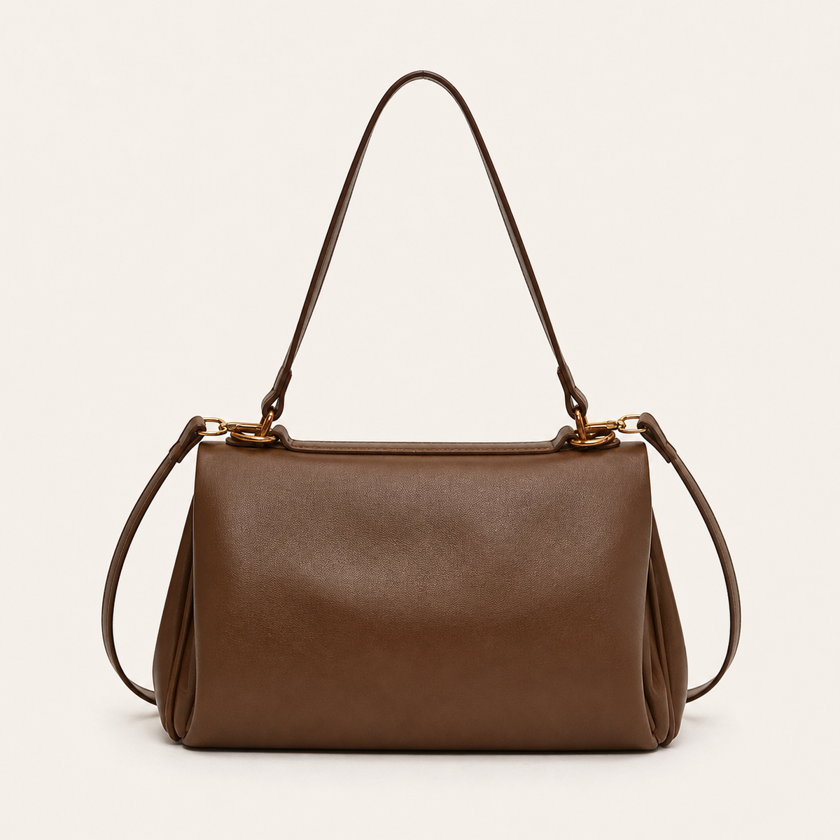 Audrey Vintage Turn-Lock Satchel Bag back view on warm ivory background