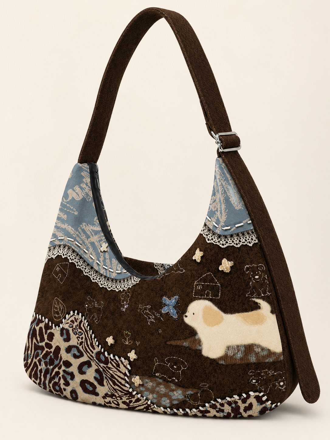 Caramel Puppy Canvas Crossbody Bag — puppy artwork detail