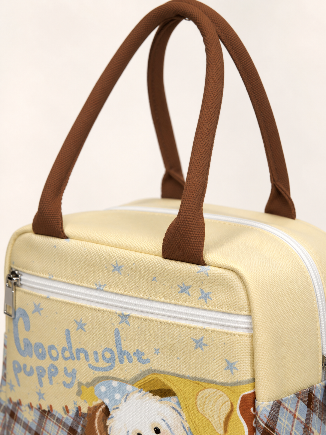 Goodnight Puppy Insulated Lunch Bag — handle detail