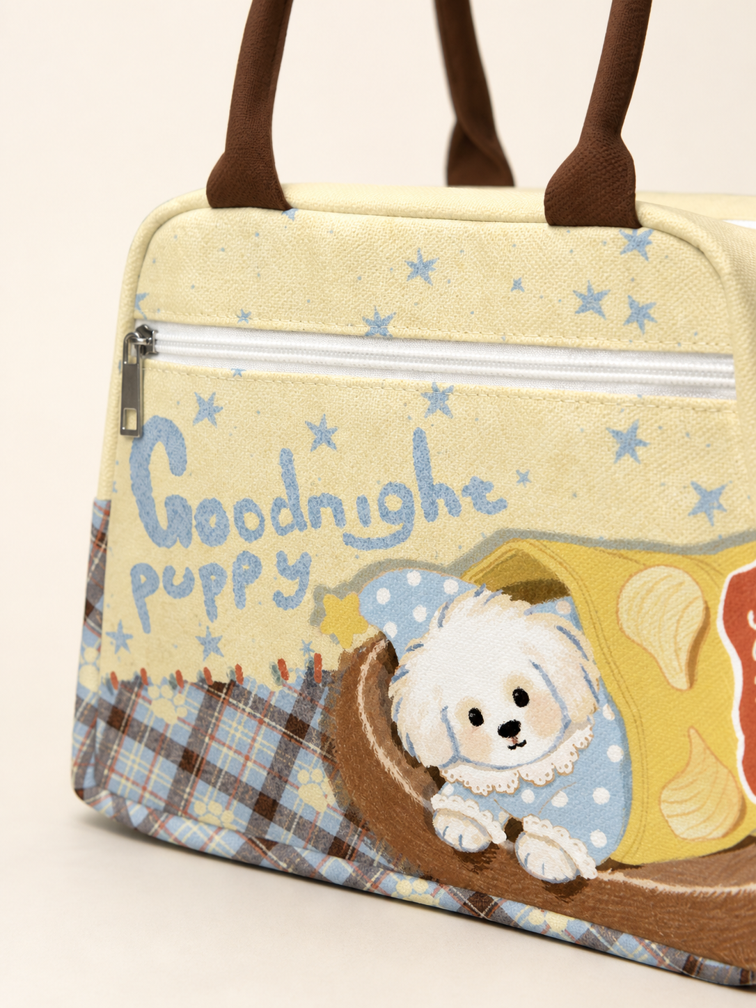 Goodnight Puppy Insulated Lunch Bag — zipper detail