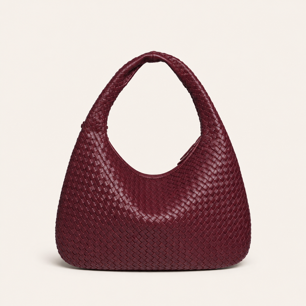 Sienna Woven Crescent Shoulder Bag back view on warm ivory background