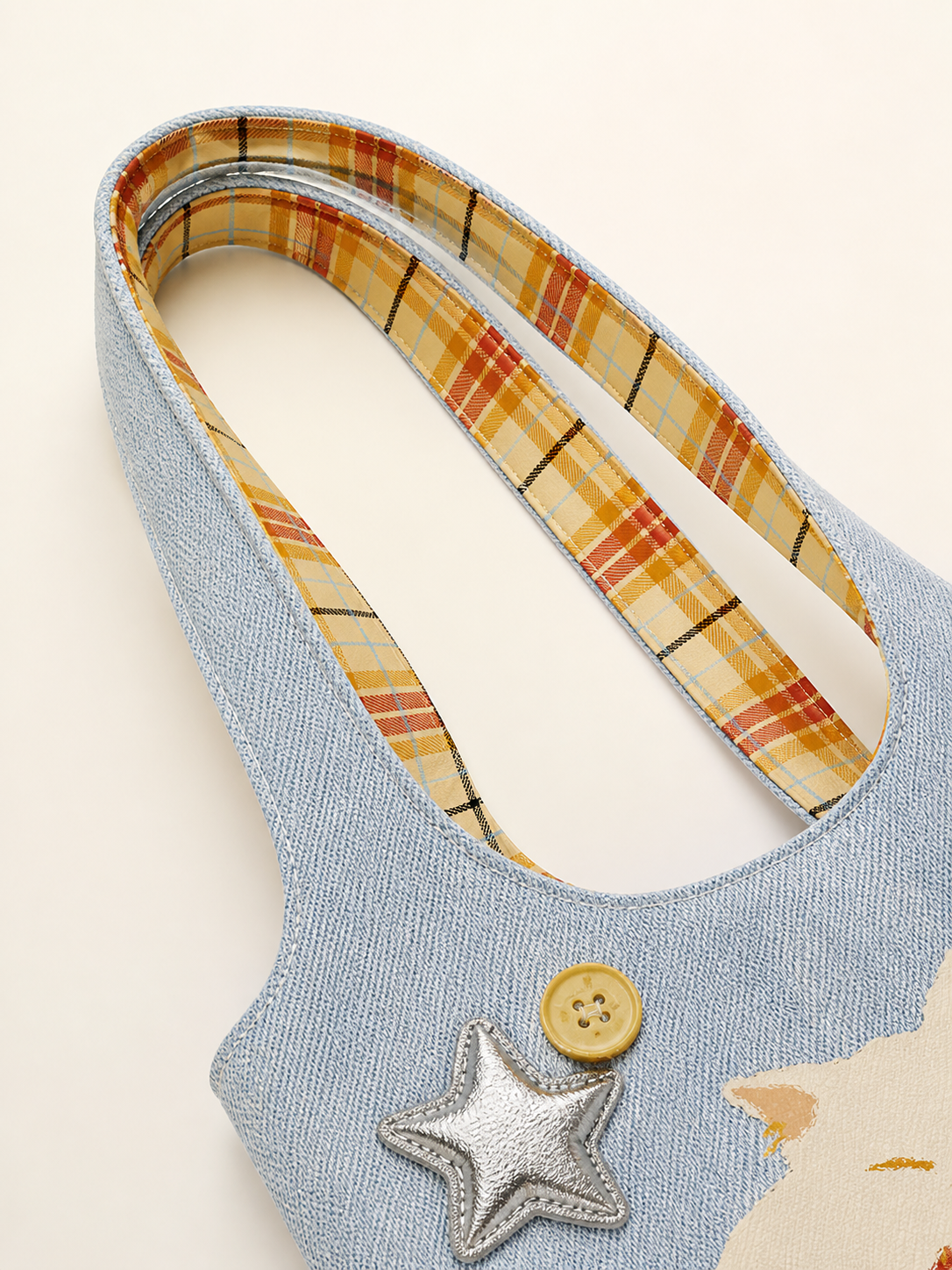 Sleepy Cat Canvas Shoulder Bag — handle detail