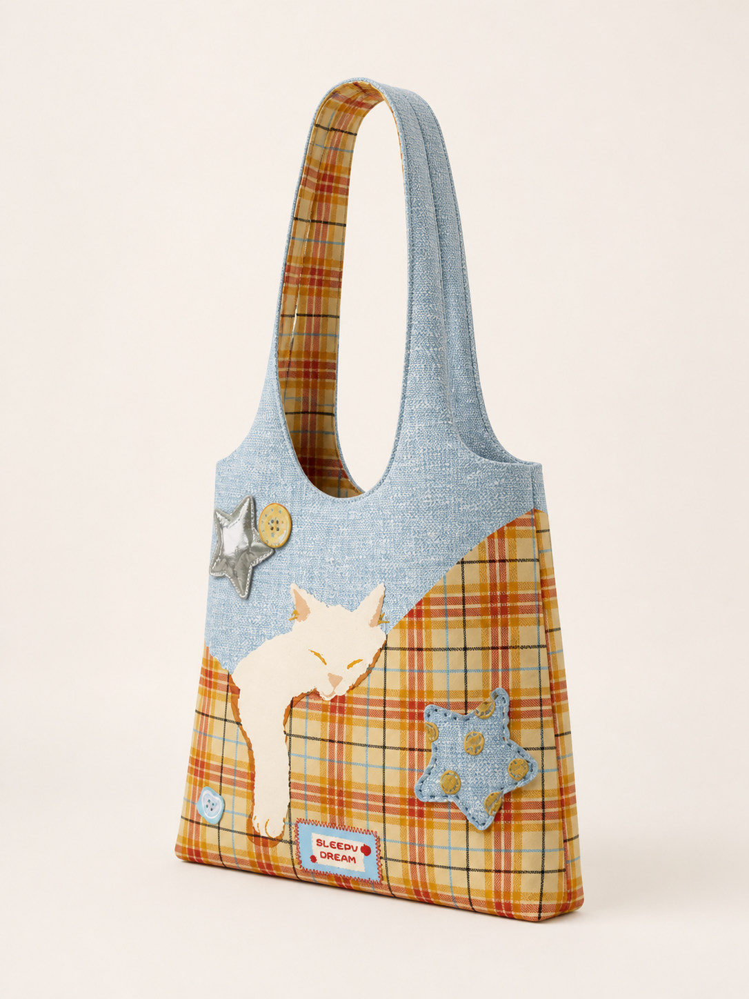 Sleepy Cat Canvas Shoulder Bag — back view