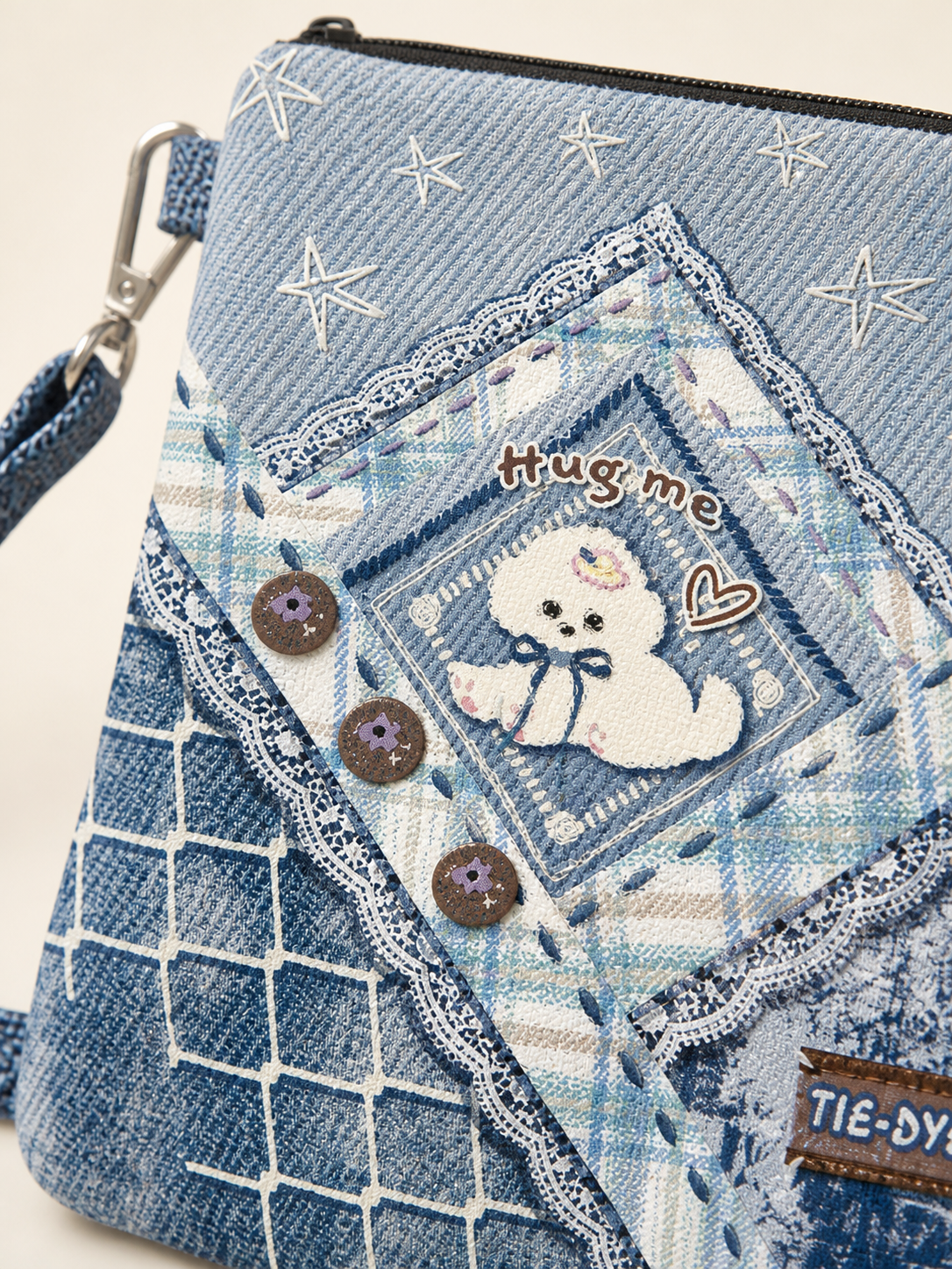 Tie-Dye Puppy Canvas Phone Bag — front artwork detail