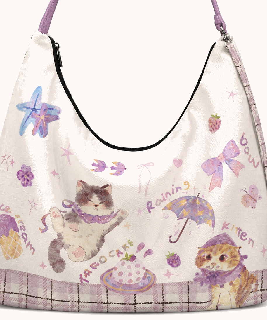 ARIPPULA FEF9F6 | berry-rain-cat-canvas-crossbody-bag | close quality | 020__berry-rain-cat-canvas-crossbody-bag__close-quality.webp