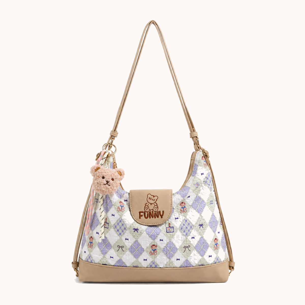 ARIPPULA FEF9F6 | tartan-canvas-shoulder-bag | close quality | 031__tartan-canvas-shoulder-bag__sand__front.webp