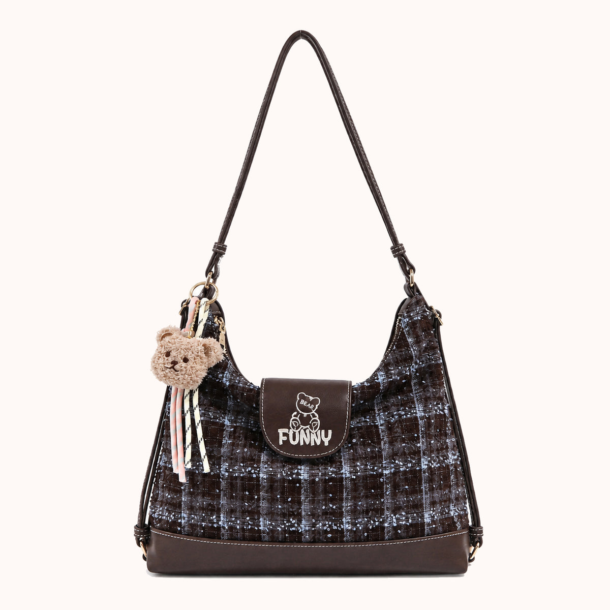 ARIPPULA FEF9F6 | tartan-canvas-shoulder-bag | close quality | 035__tartan-canvas-shoulder-bag__coffee__front.webp