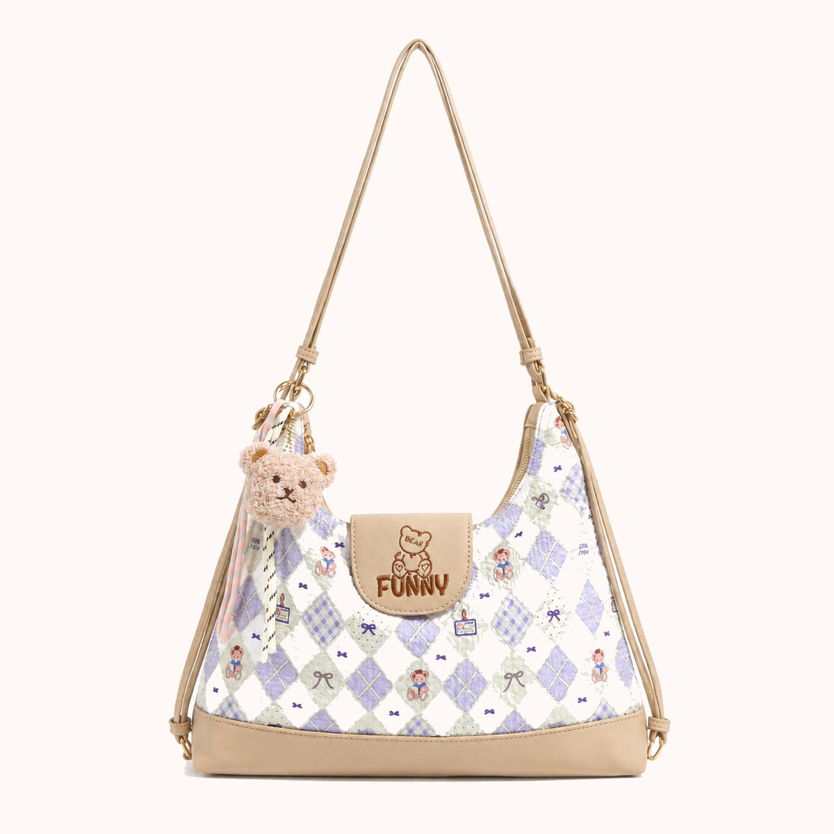 ARIPPULA FEF9F6 | diamond-canvas-shoulder-bag | close quality | 038__diamond-canvas-shoulder-bag__apricot__front.webp