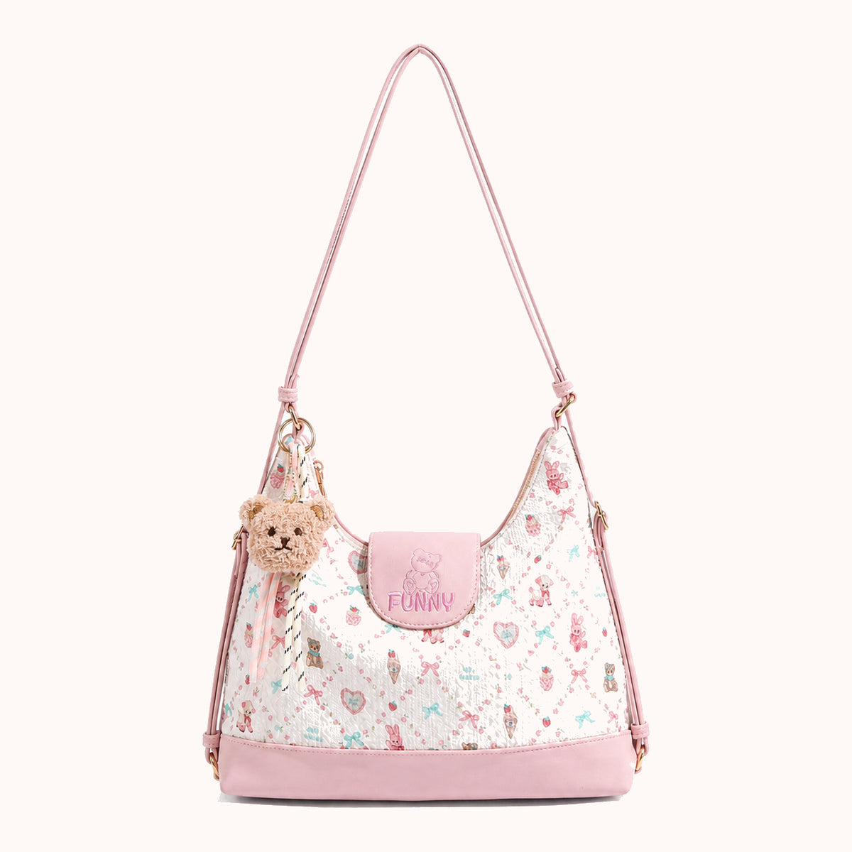 ARIPPULA FEF9F6 | diamond-canvas-shoulder-bag | close quality | 039__diamond-canvas-shoulder-bag__pink__front.webp