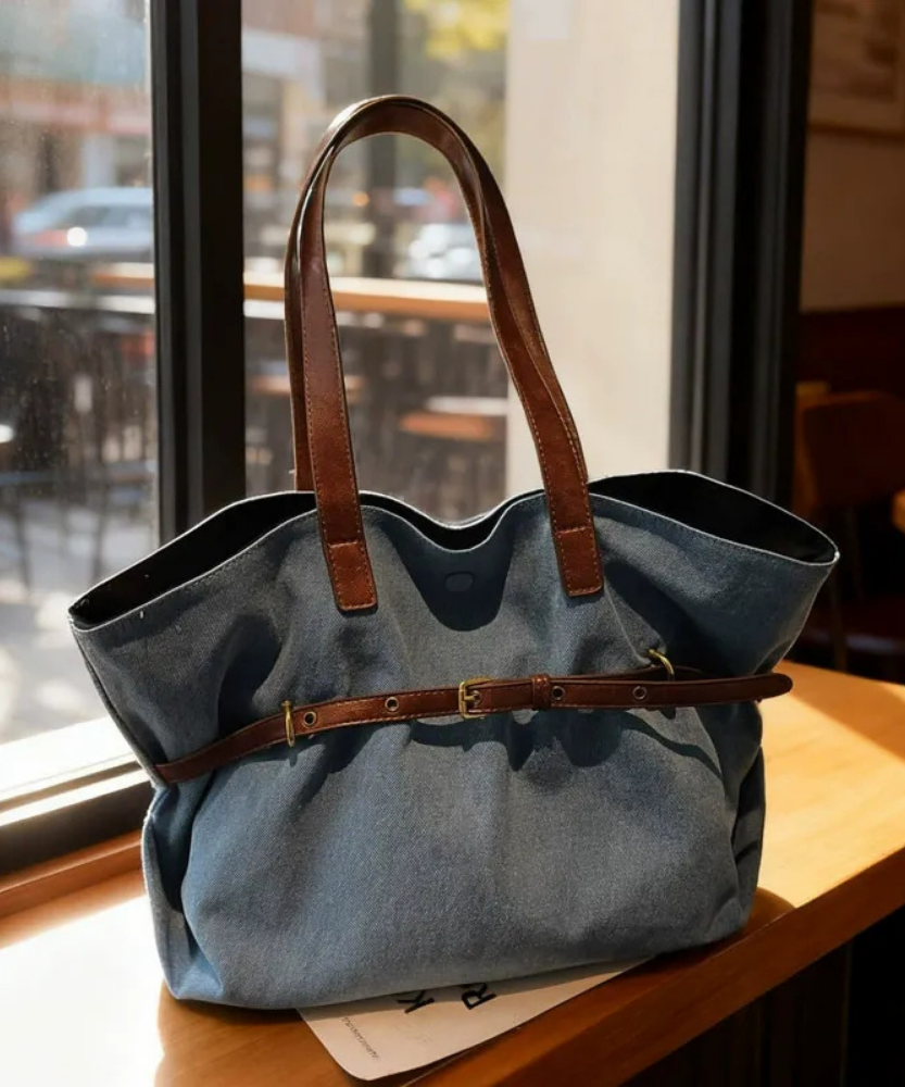 Azzira Belted Denim Tote Bag