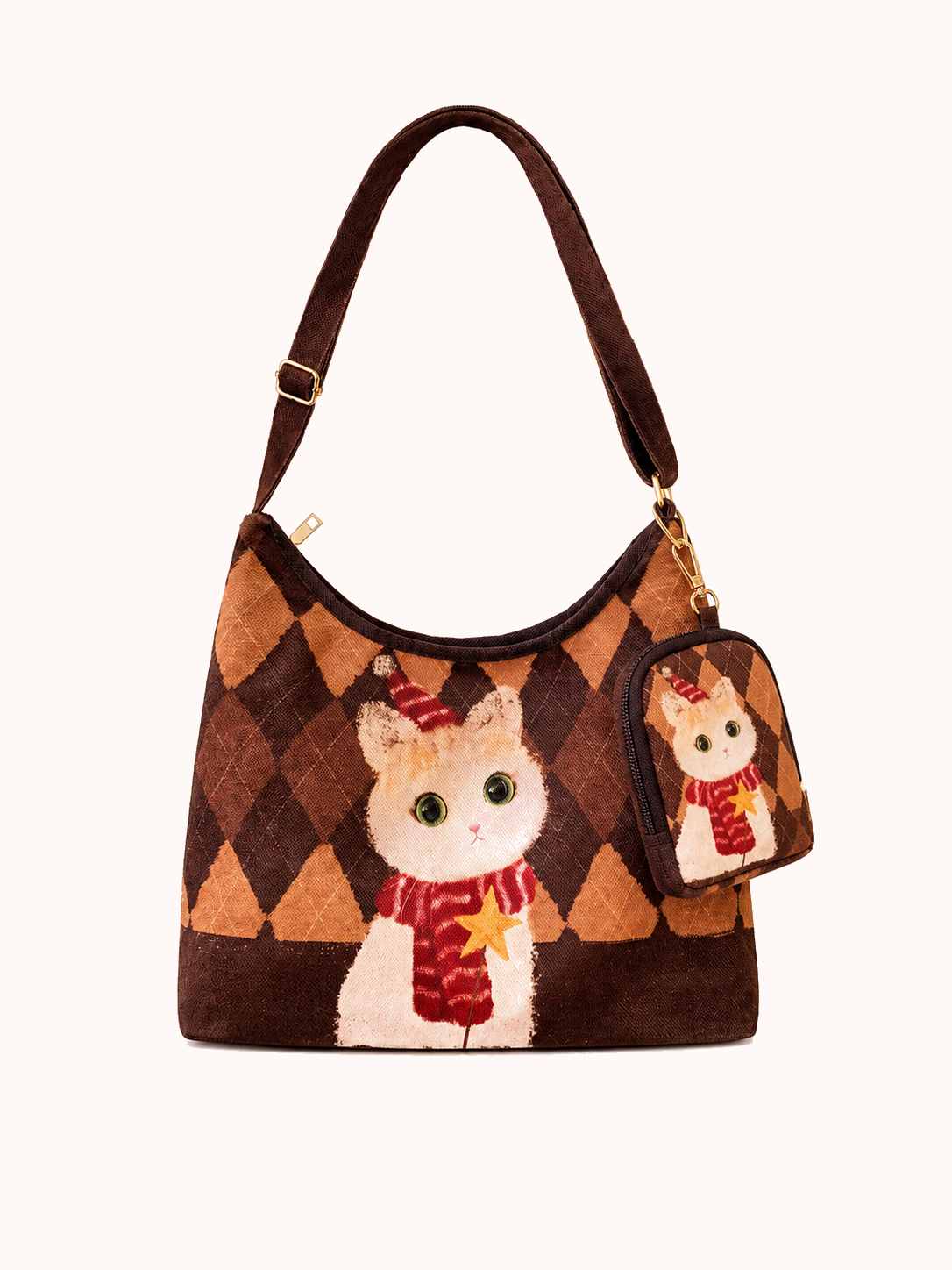 Weibo Kitten Zipper Tote Bag + Matching Hanging Bag front view