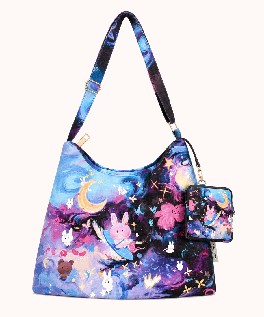 Skateboard Rabbit zipper tote bag + matching hanging bag front view