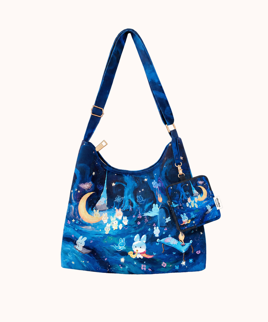 Bunny's Underwater Maze Zipper Tote + matching hanging bag front view