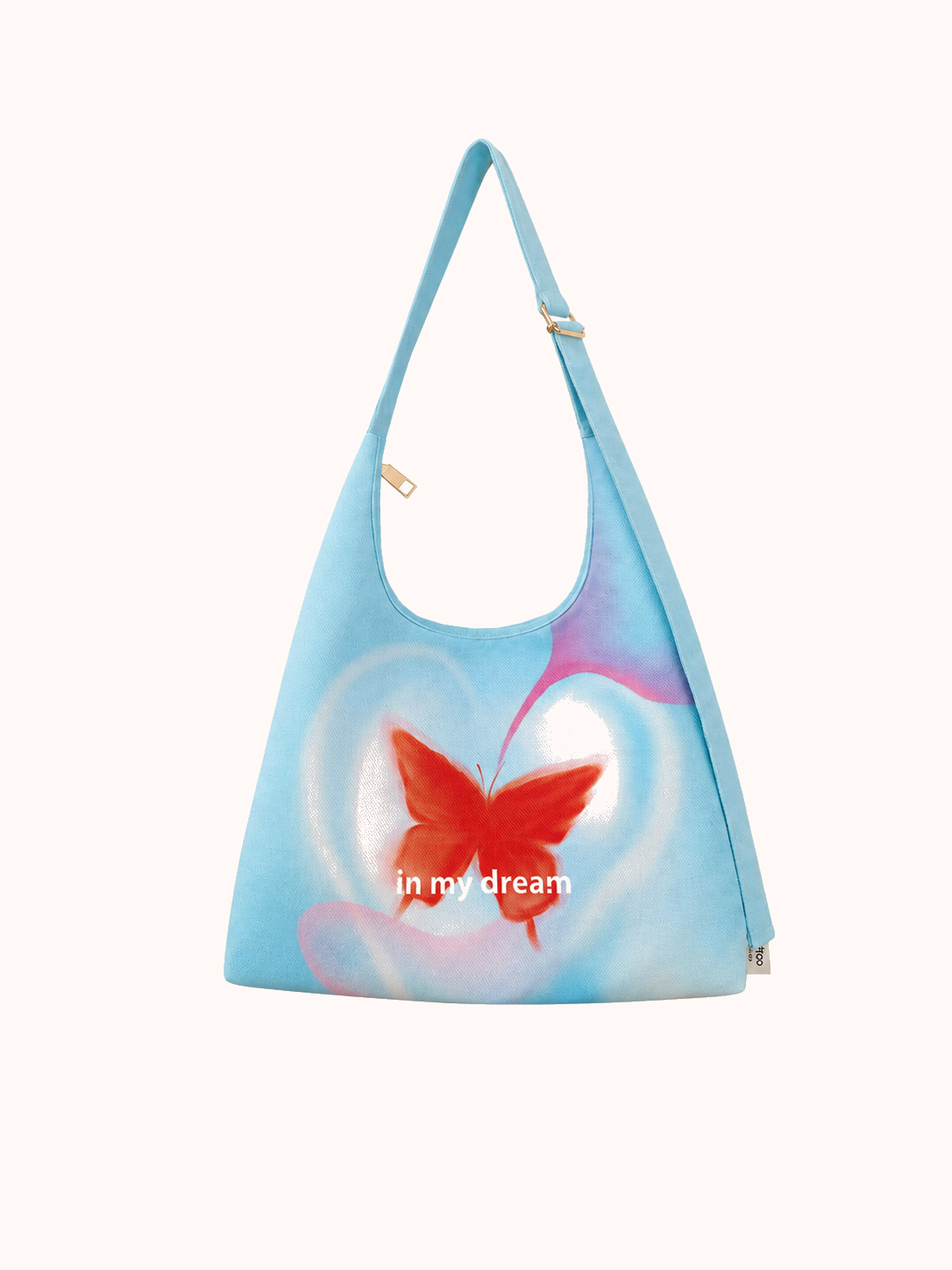 Mint Ice Blue Butterfly zipper tote bag + the same hanging bag front view