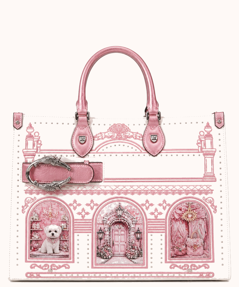 776-02 Pink with Girly Puppy House (Medium Size) front view