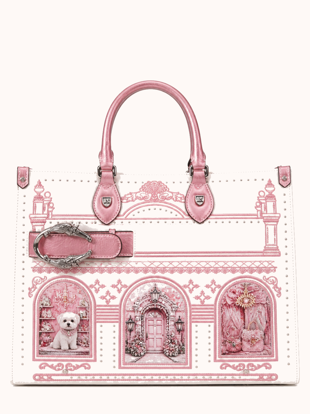 776-02 Pink with Girly Puppy House (Medium Size) front view