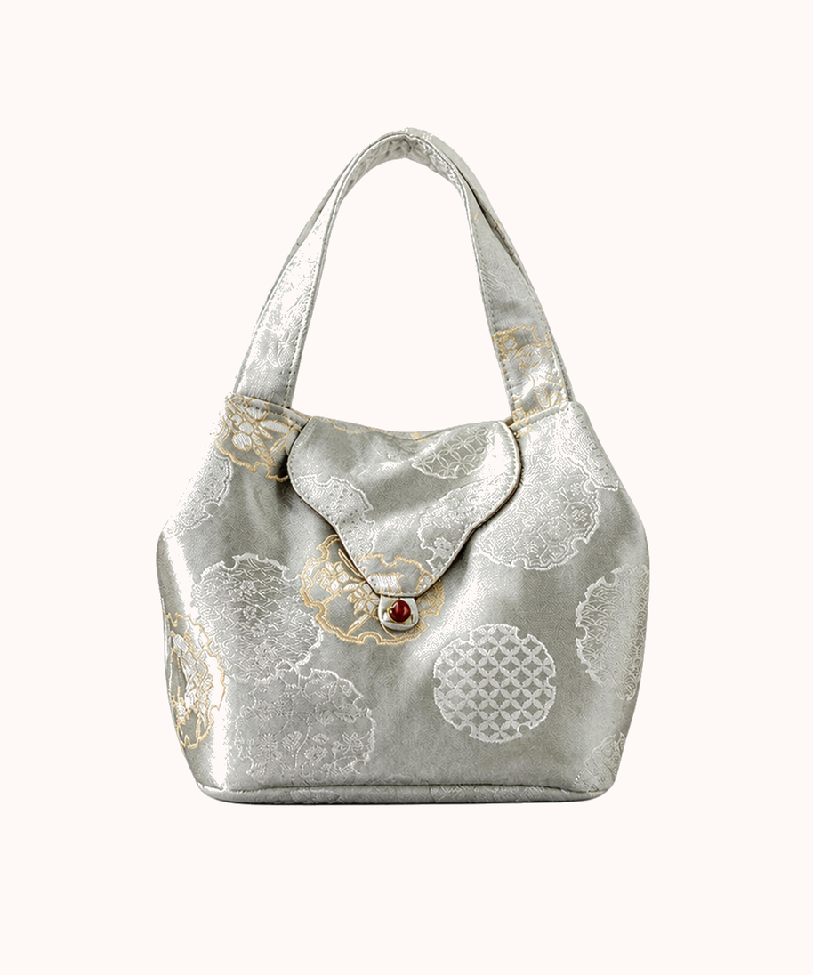20 × 17 cm / Golden Rabbit Woven Brocade Ruyi Fragrance Bag - Silver Gray front view