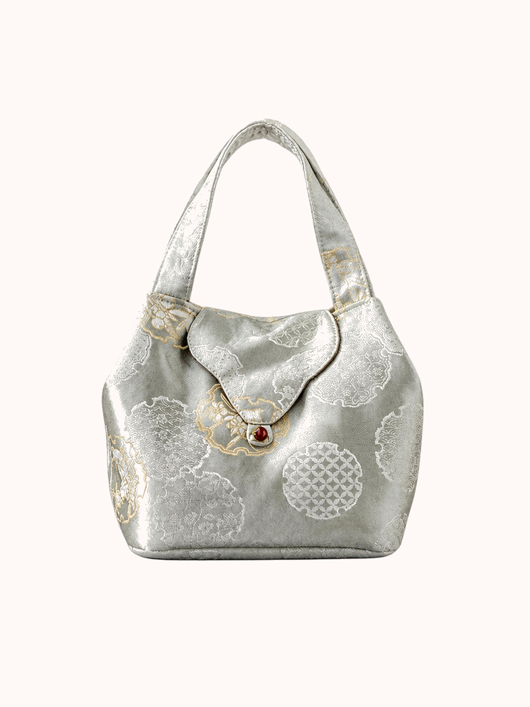 20 × 17 cm / Golden Rabbit Woven Brocade Ruyi Fragrance Bag - Silver Gray front view
