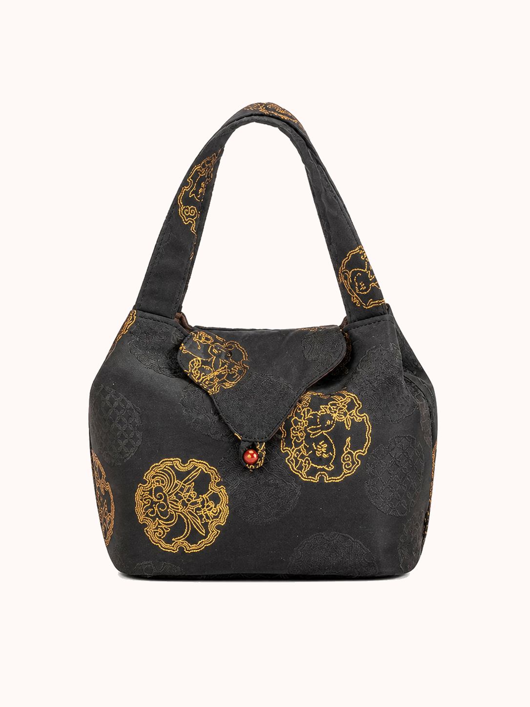 20 × 17 cm / Golden Rabbit Woven Brocade Ruyi Fragrance Bag - Jet Black front view