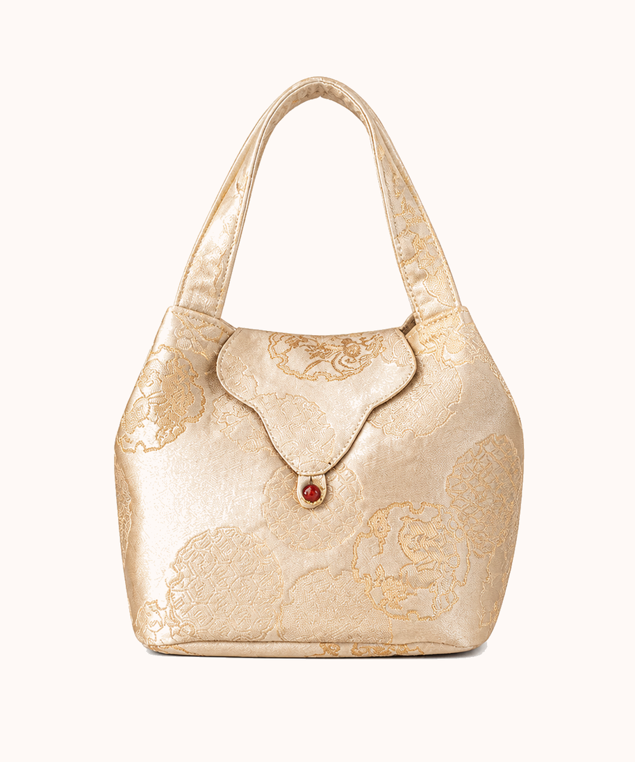 20 × 17 cm / Golden rabbit brocade ruyi fragrance bag - beige front view