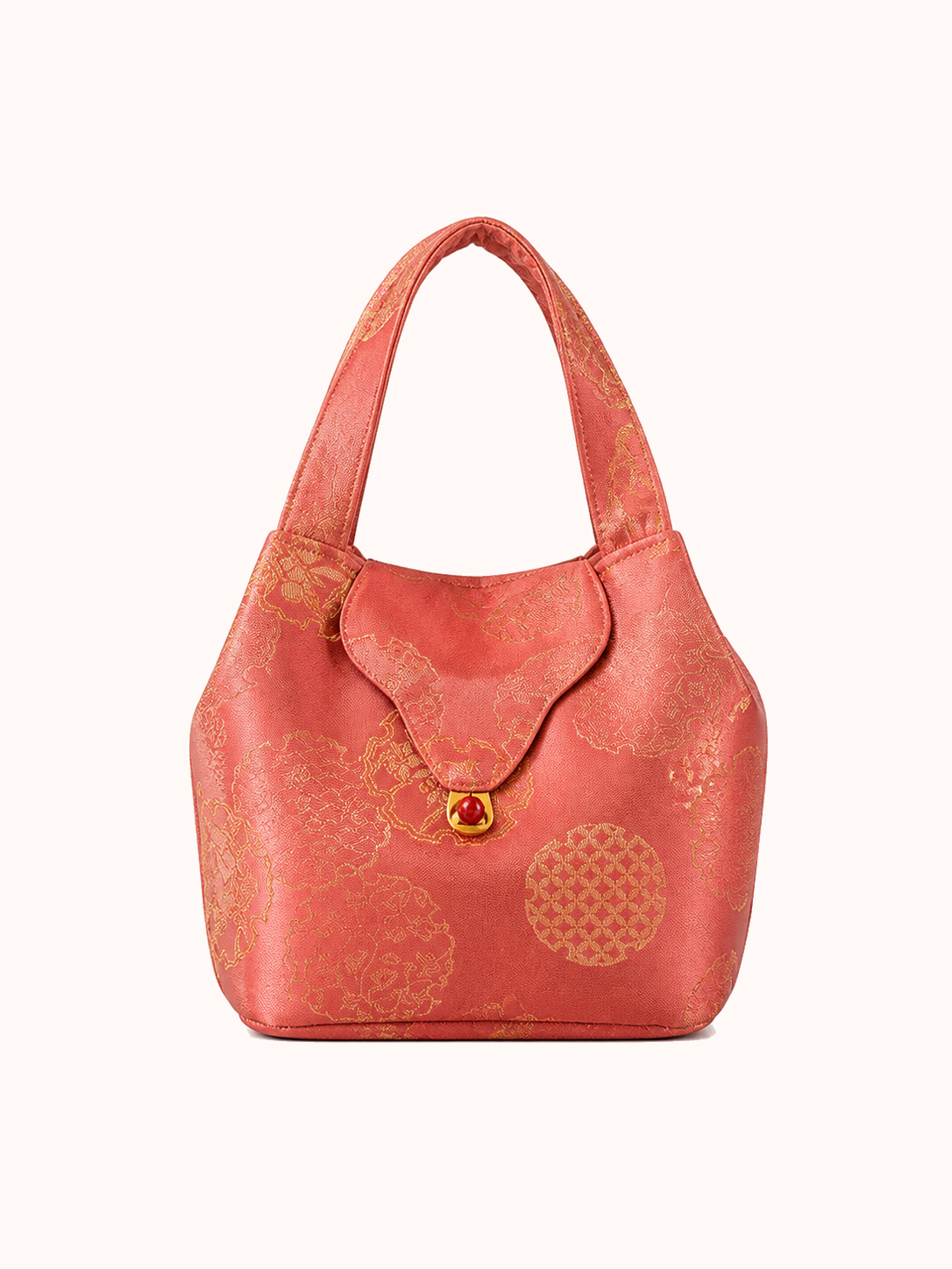 20 × 17 cm / Gold rabbit brocade ruyi fragrant bag - peach pink front view
