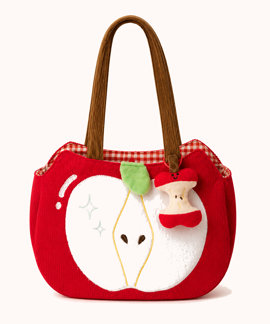 Pippin Corduroy Shoulder Bag — Bag + Apple Charm front view
