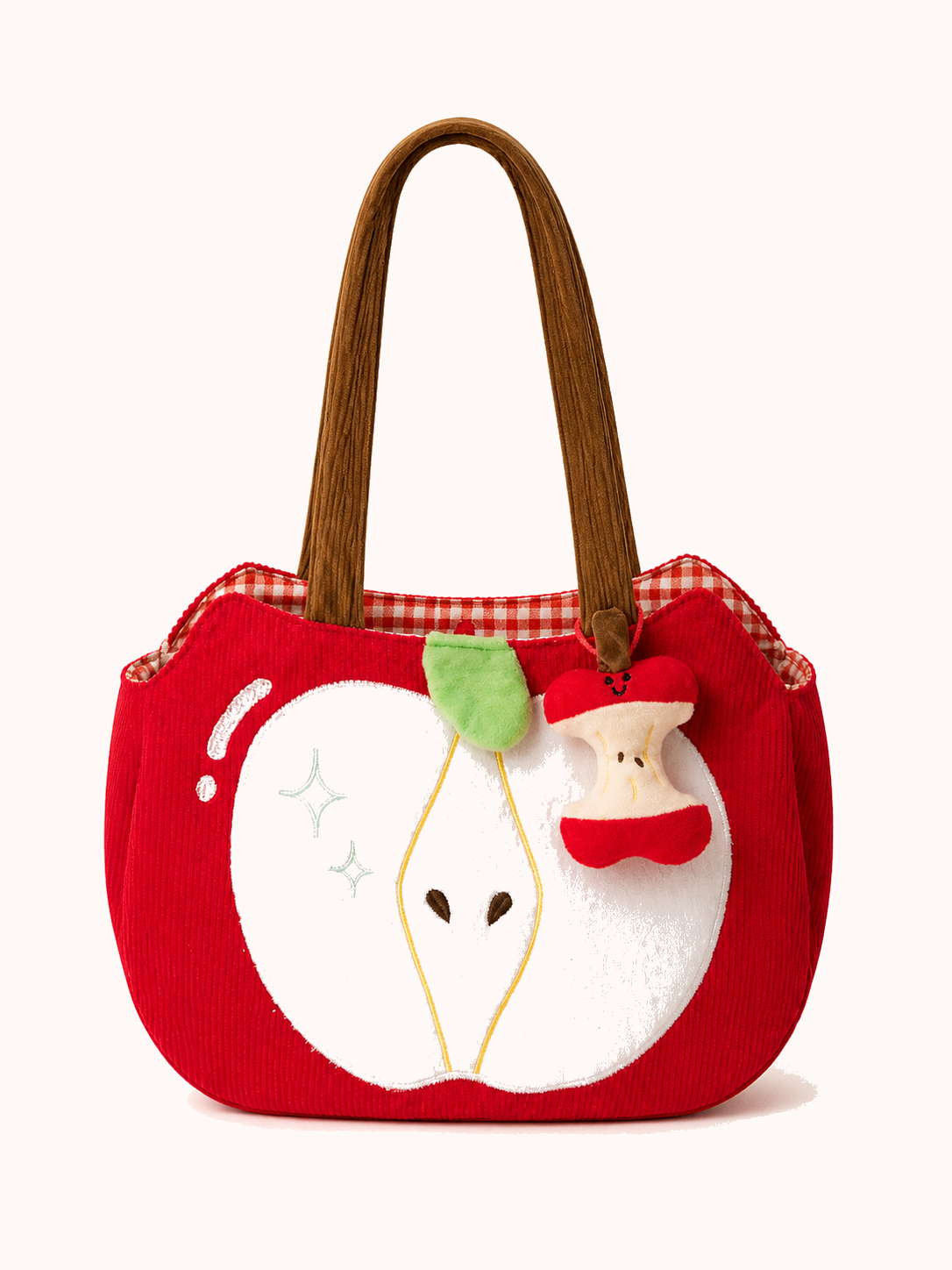 Pippin Corduroy Shoulder Bag — Bag + Apple Charm front view