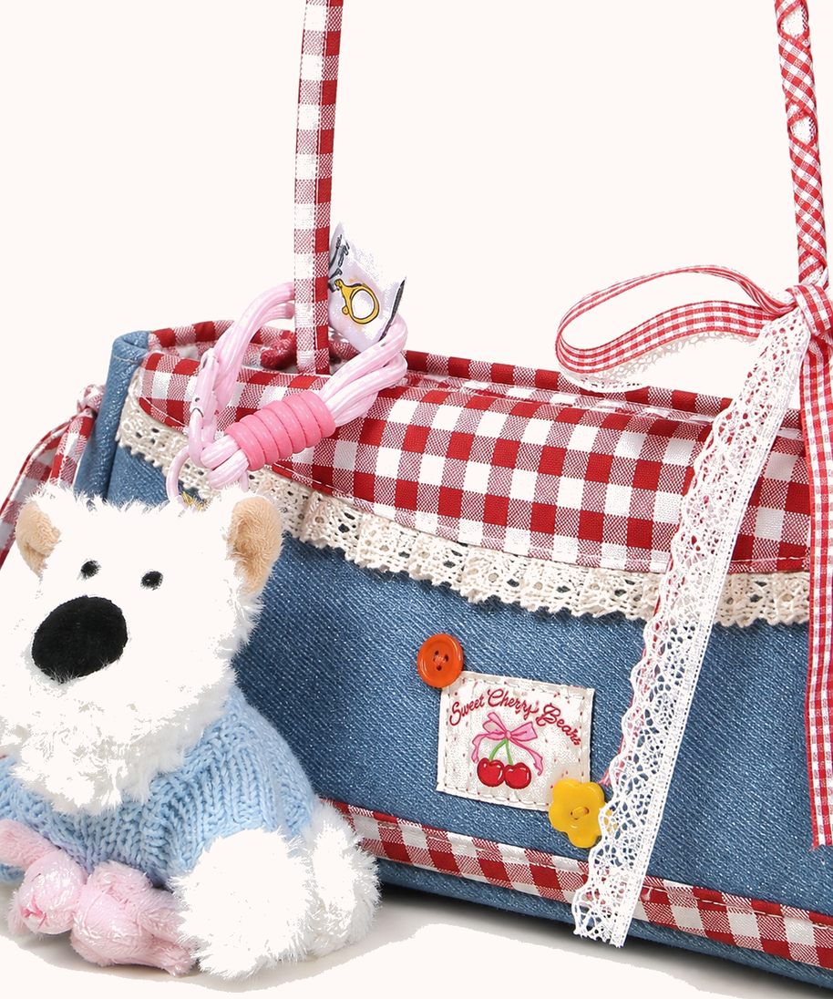 Bonnie Denim Shoulder Bag — denim and gingham material detail