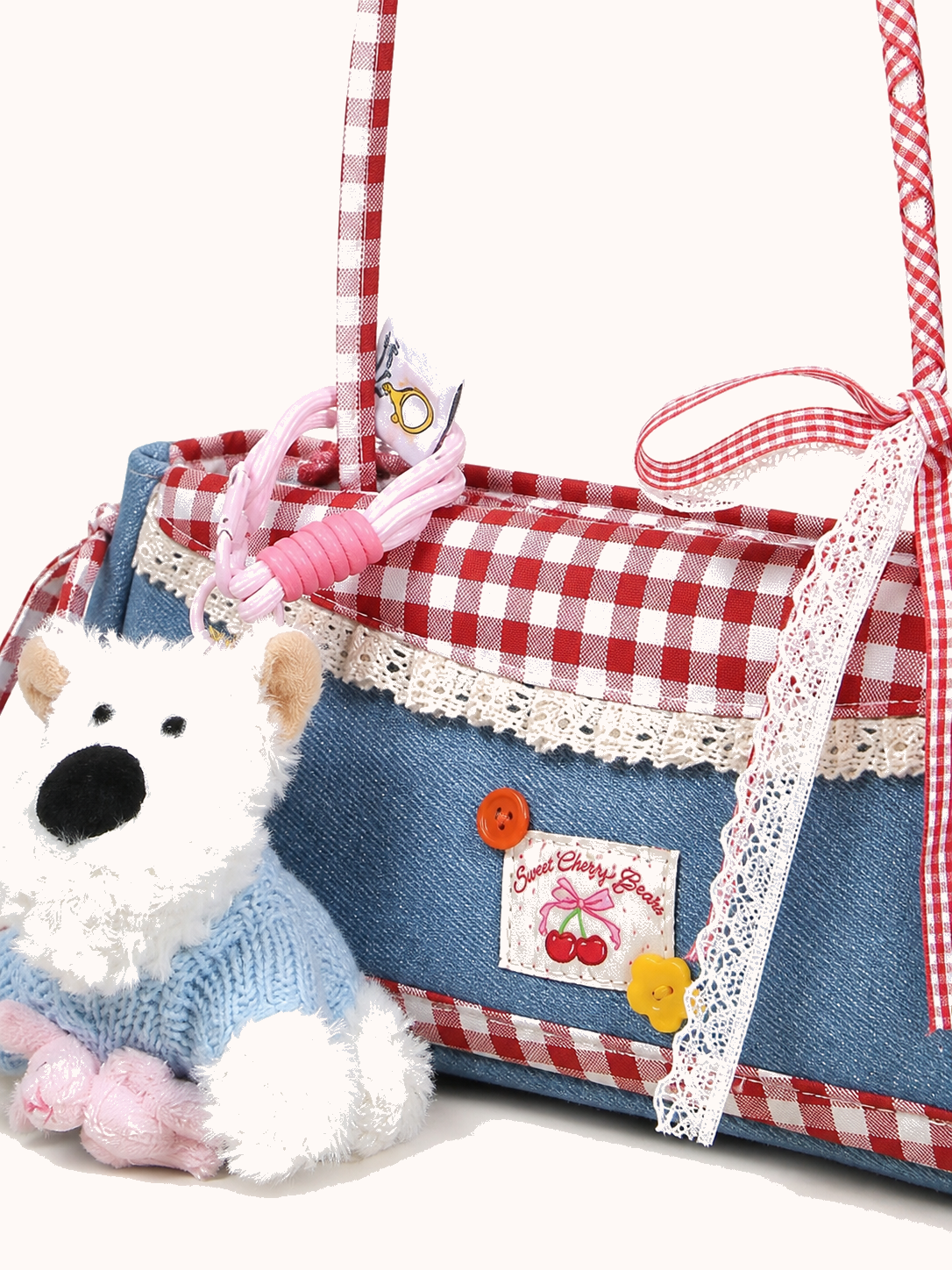 Bonnie Denim Shoulder Bag — denim and gingham material detail