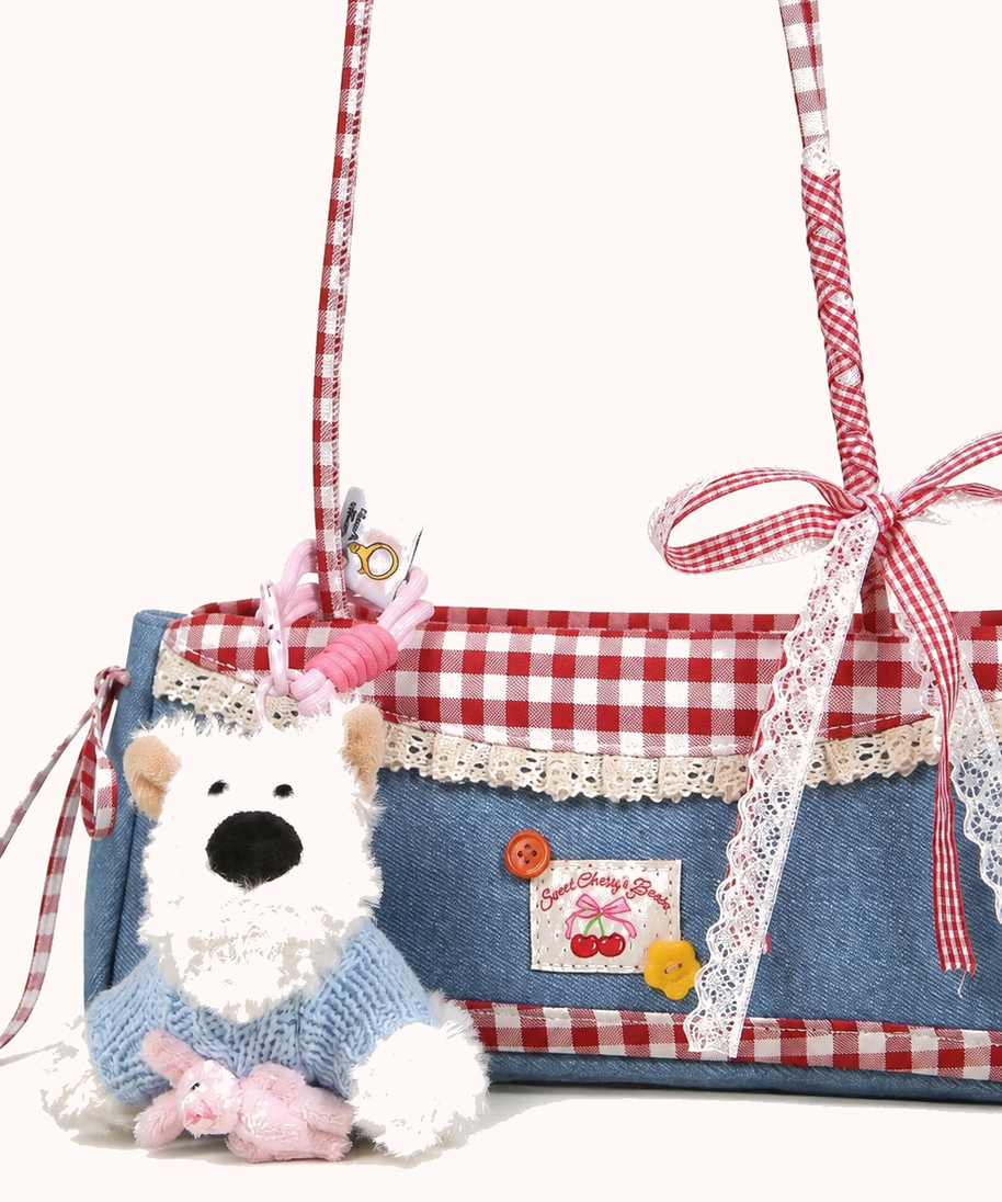 Bonnie Denim Shoulder Bag — bow, lace and charm detail